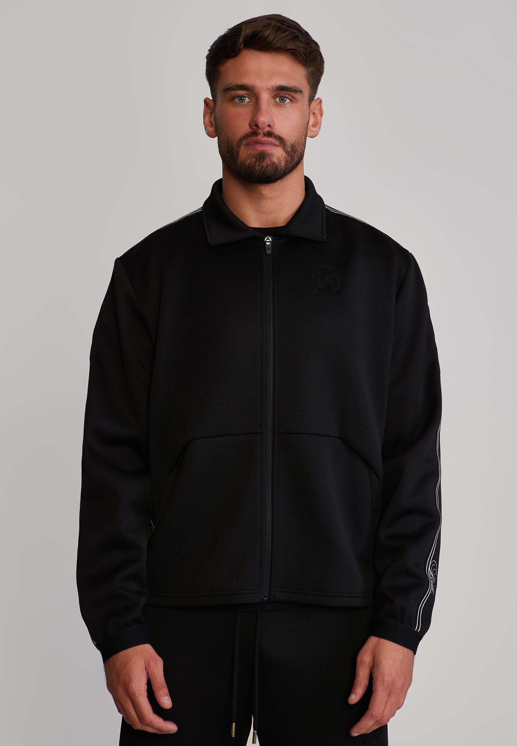 Sweatjacke SIKSILK "Siksilk Sweatjacke Taped", Herren, Gr. S, schwarz, Obermaterial: 91% Polyester PES. 9% Elasthan EL., Sweatjacken Sweatjacke schwarz S