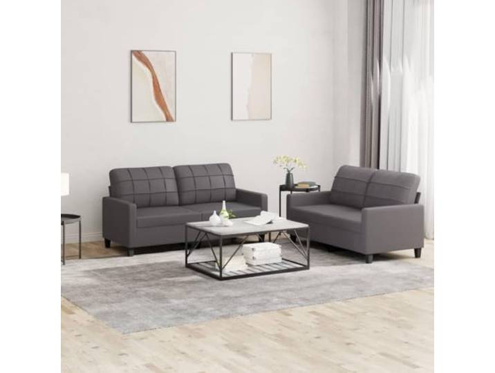 HEFZGDB 2-TLG. Sofagarnitur mit Kissen Grau Kunstleder Langlebig Schmutzabweisend Modernes Design Robustes Gestell Bequem Polsterung Luxuriöses Aussehen Stabiles Metall Sofa Set