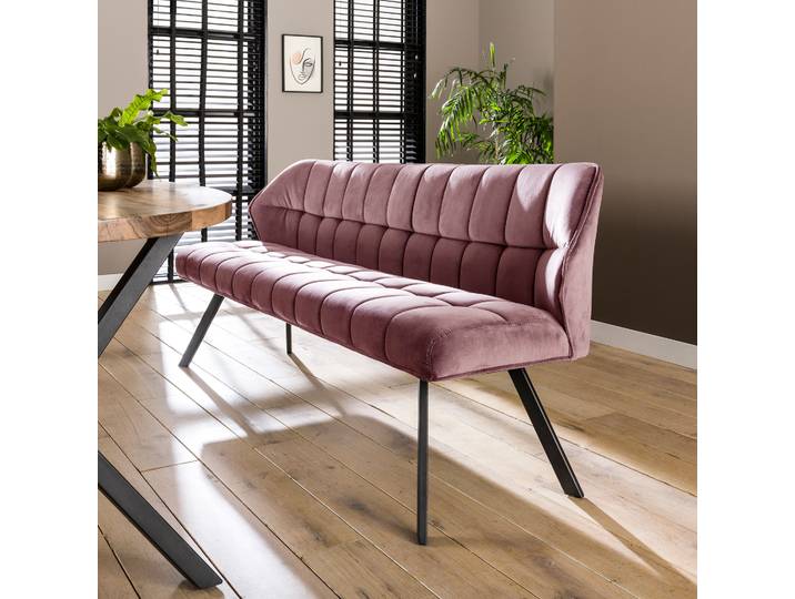Esszimmerbank Muda , Samt , 180cm , rosa
