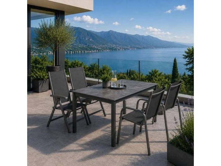 Kettler Basic Plus Gartenmöbel-Set M (4 Plätze) Tisch 160x90cm Dunkelgrau