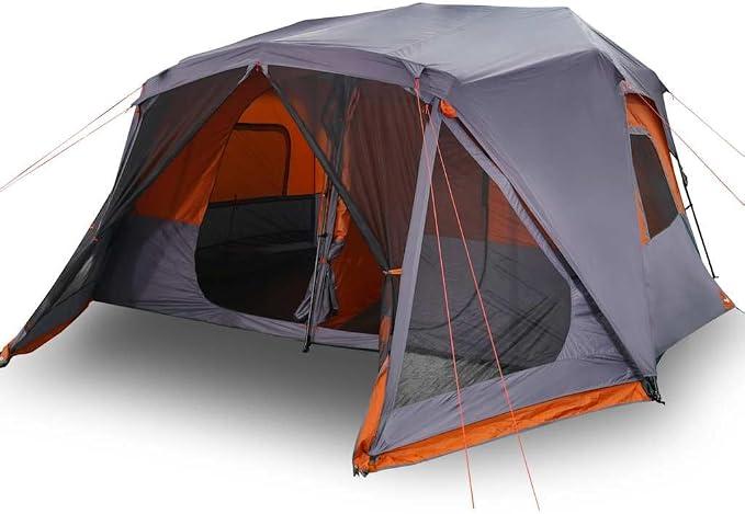 Familienzelt für 10 Personen, Großes Campingzelt mit Quick-Release-System, 2 Schlafkabinen und 6 Fenstern, 443x437x229 cm, Blaues Gruppenzelt für Outdoor-Ausflüge
