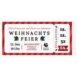 Einladungskarte Weihnachten: Weihnachtsfeier Ticket in Weiß
