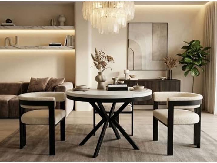 WFL GROUP Runder Ausziehbarer Esstisch - Loft Style Tisch mit Metallbeinen - 120 bis 200 cm - Industrieller Tisch für Wohnzimmer - Kompakt - 120 cm - Weiß