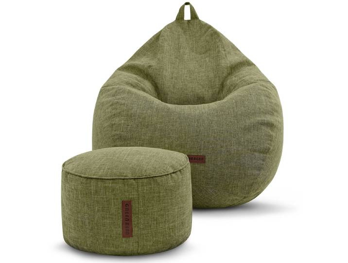 Homeline Sitzsack in Leinen-Optik mit Sitzhocker - Grün - L