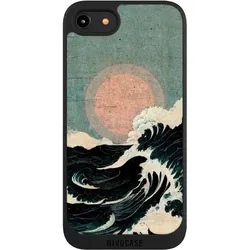 Nivocase Handyhülle für Apple iPhone 7 Hülle NIVOpure Case Schwarz Kunst Meer Welle (Apple iPhone 7), Smartphone Hülle, Schwarz