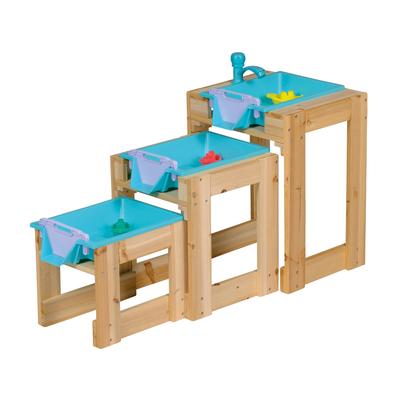 Wasserspieltisch HAPPY PEOPLE "3er Set", blau (bunt), Wasserbahnen, Kinder, Holz