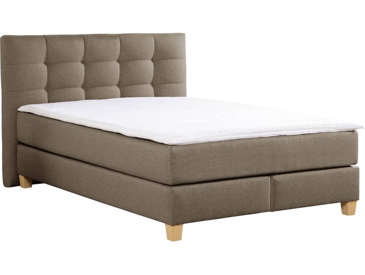 Boxspringbett, Samtstoff, Mittelbraun, 154×231 cm, 7-Zonen-Kaltschaummatratze, Klassisch, Home Affaire