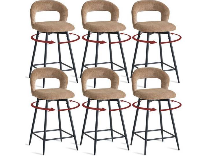 Tabourets de bar – Lot de 6 – Pivotants à 360° – Tabourets hauts – Dossier ajouré – Marron