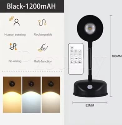 Universal Stock Rechargeable Picture Light Wireless Wall Light With Motion Sensor And Dimmable LED Spotlight black