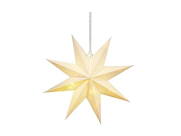 Weihnachtsstern aus Papier zum Aufhängen ca. Ø 45 cm inkl. 10er LED Lichterkette batteriebetrieben Faltbarer Papierstern idealer Leuchtstern als Fensterdeko (weiß)