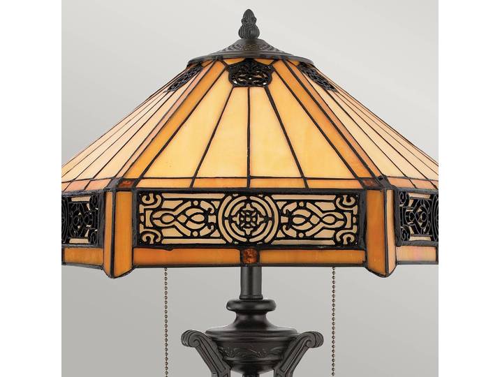 QUOIZEL Tiffany Tischlampe Indus, bronze / altmessing, für Wohn- / Esszimmer, Glas, Tiffany