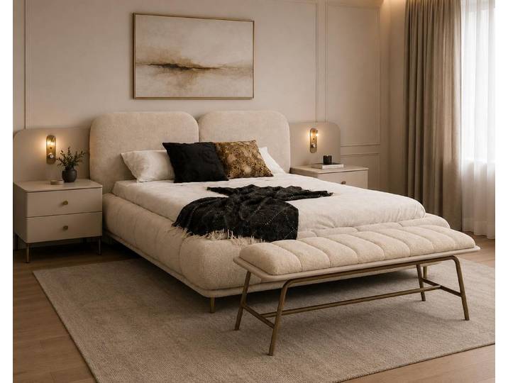 JVmoebel Schlafzimmer-Set Schlafzimmer Set Bettanlage Bettbank Modern Beige Minimalistisch Fein, Made in Europa