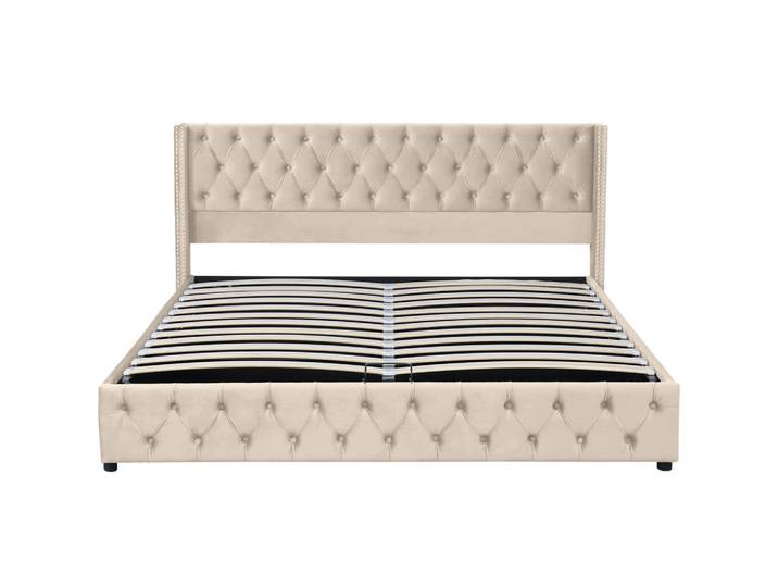 Oxeza Polsterbett 180/200 cm Grau mit Hydraulikfunktion, Beige, Mode, 180x200 cm, Schlafzimmer, Betten, Polsterbetten