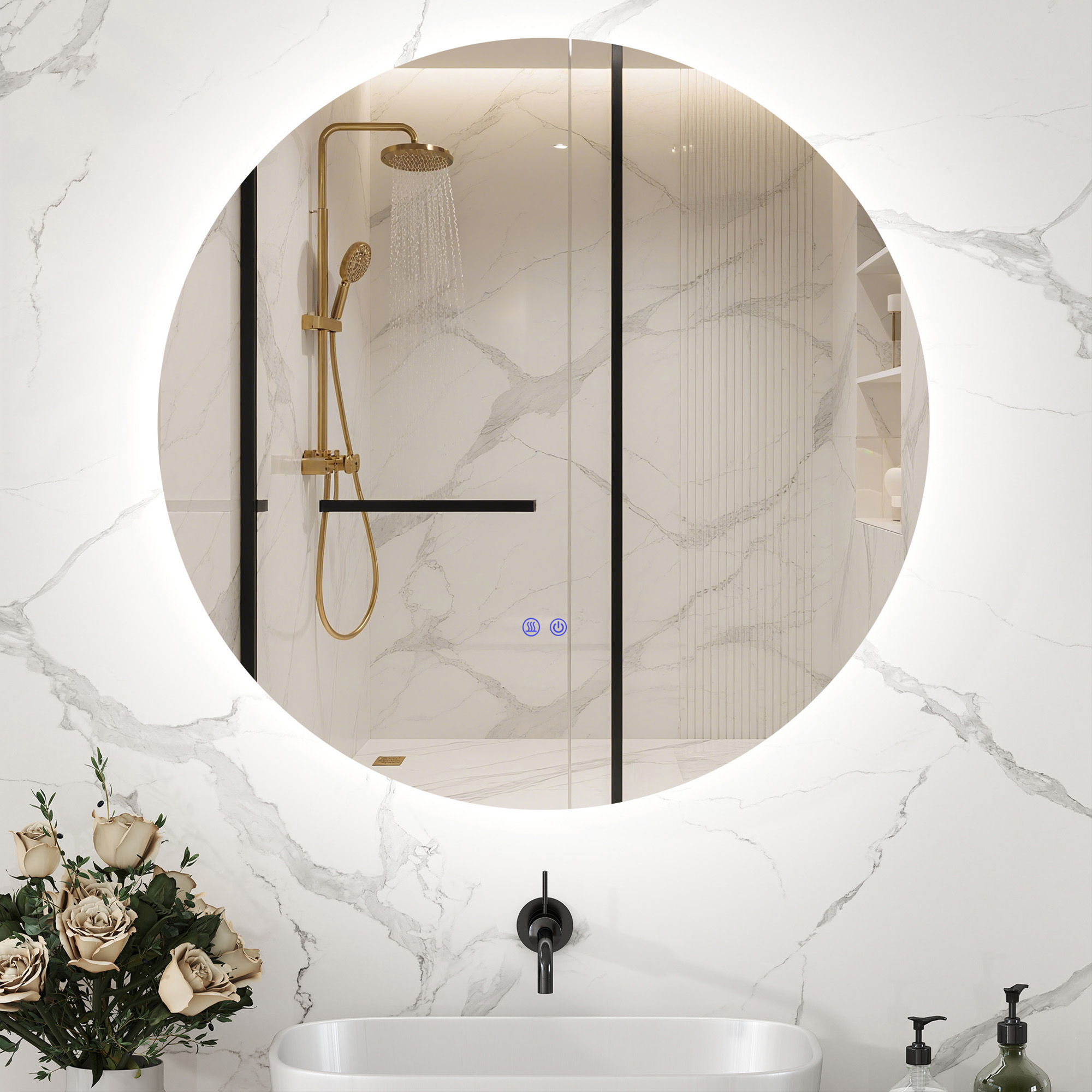 Kleankin Specchio Bagno con Luci LED Regolabili, Interruttori Touch e Design Antiappannamento, Ø60 cm   Aosom Italy