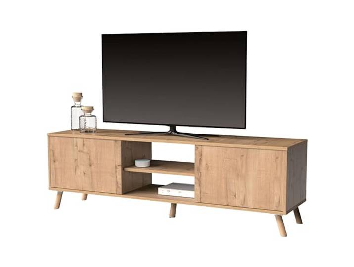 Muebles Pitarch TV-Schrank mit Beinen, 2 Türen und Regal, industrieller Fernsehschrank, Eiche Gold, 55x160x40 cm, Wohnzimmermodul, Modern, Modell Oslo