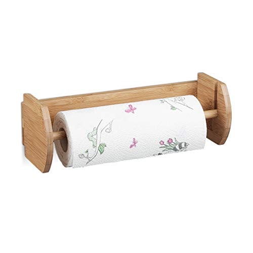 Relaxdays Keukenrolhouder Wandmodel, Bamboe, Bruin