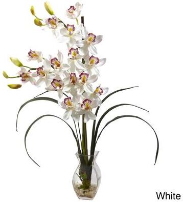 Nearly Natural Cymbidium Orchid and Vase Floral Arrangement