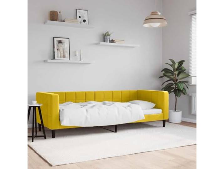RJPLMFV Schlafbett, 2-in-1, Velours, Gelb, 80 x 200 cm Schlafsofa, ausziehbar, Rahmen aus Metall, Holz, Rückenlehne, gepolstert, ohne Matratze