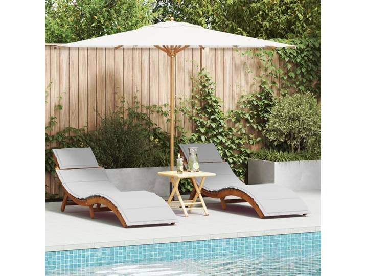 Chaises Longues avec Coussins 2 pcs Gris Clair Bois Massif d Acacia