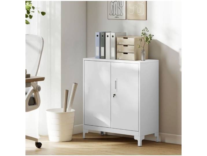 Armoire De Bureau En Métal Blanc Meuble De Rangement FloraGrace Pour Bureau Ou Home Office 2 Portes Verrouillables 80x35x91cm