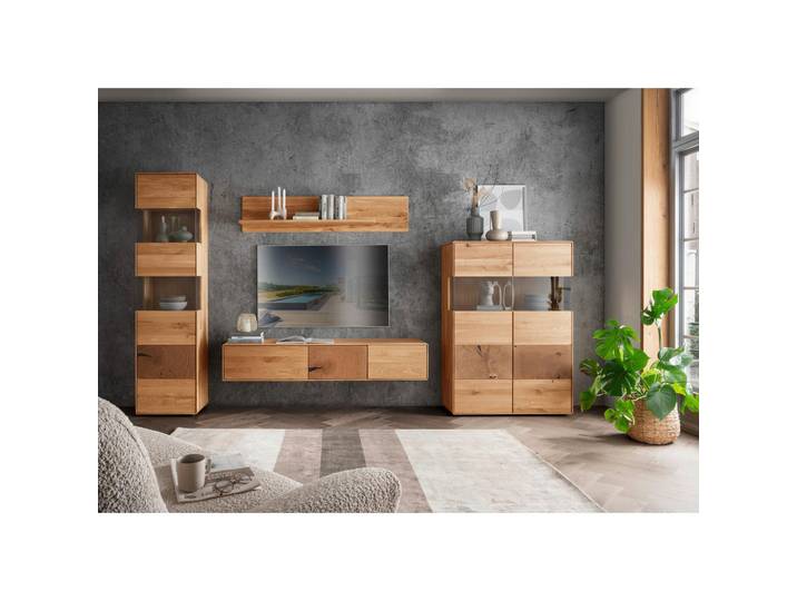 Livetastic Wohnwand, Wildeiche, Holz, Glas, 4-teilig, Wildeiche, massiv, 370x202x40 cm, Wohnzimmer, Wohnwände, Anbauwände
