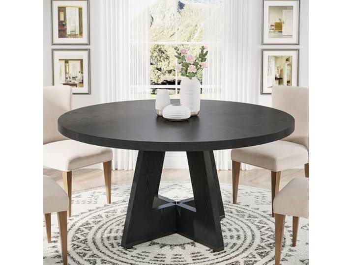 Tribesigns 120 cm runder Esstisch Holz Küchentisch für Esszimmer, Esszimmertisch für 4-6 Personen, Moderner Akzentmöbel mit Holztischplatte und Kreuzfuß, Schwarz