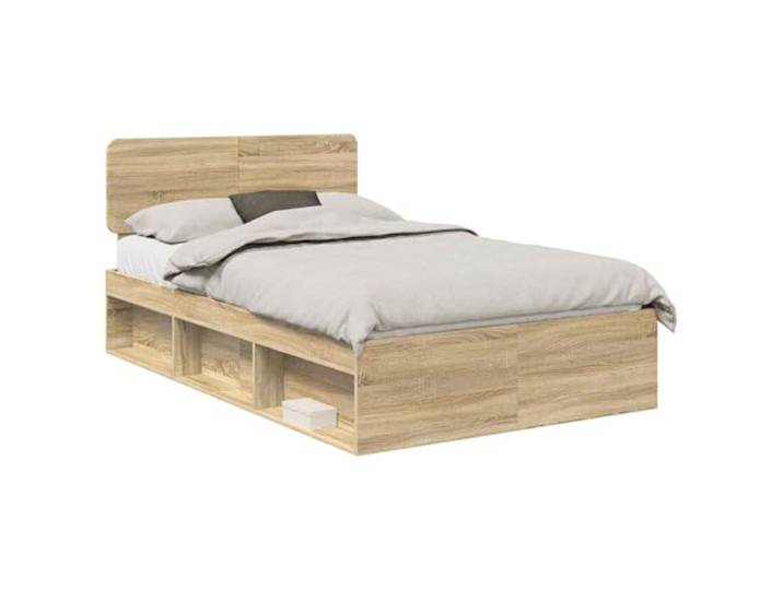PUGYNBK Bettrahmen Sonoma 120 x 190 cm Kiefer massiv Starker fester Lattenrost, Kopfteil inklusive, einfache Montage, minimalistisches Design, moderner Stil