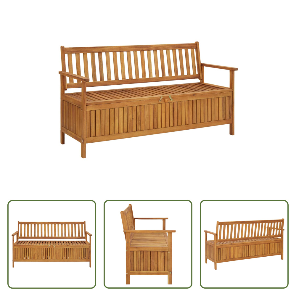 The Living Store Gartenbank mit Stauraum 148 cm Massivholz Akazie