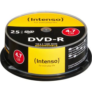 Intenso DVD-Rohlinge 4101154, DVD-R, 4,7 GB, 120 Minuten, bis zu 16-fach, Spindel, 25 Stück