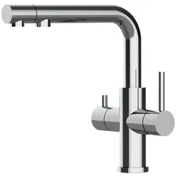 3 Wege Wasserhahn Küchenarmatur, Edelstahl Massiv mit schwenkbarem L-Auslauf und herausziehbarer Brause, Hochglanz