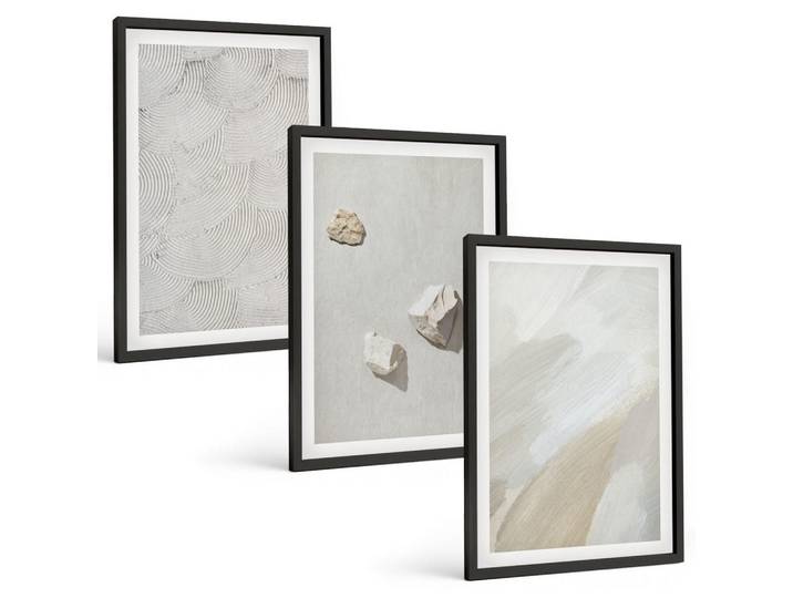 Tulup Bilder SET 3er Set - 40x60 cm Schwarzer Rahmen - Sandsteine moderne Farbe, Kunststoff, Rechteckig, 40x60 cm, gerahmt, Bilder & Rahmen, Bilder