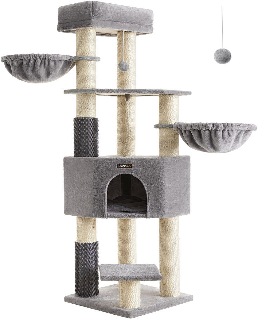 FEANDREA 160 cm H Cat Tree / Condo Cream White 160cm H X 50cm W X 50cm D