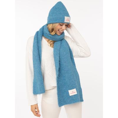 Strickmütze ZWILLINGSHERZ "Zwillingsherz Patch", Damen, blau (petrol), Strick, Materialmix, unifarben, Mützen Strickmütze, gerippt, mit Wolle und Umschlag, mit Patch