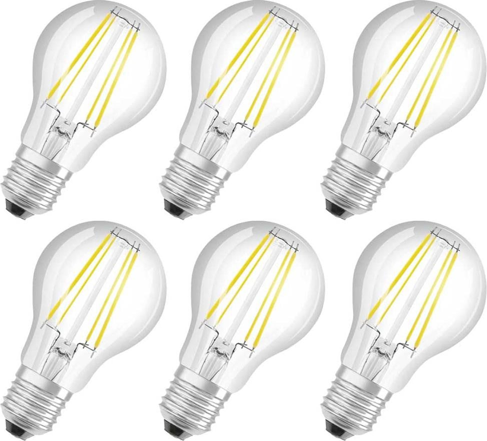 Osram LED Filament A60 E27 Lichtbron, 6 stuks, 2,5W (40W), Klar, Warmwit 3000K, 525lm