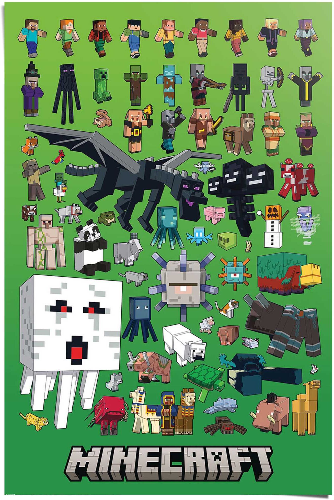 Reinders! Poster REINDERS "Minecraft - character montage", grün (farbe bild(er): grün), B:61cm H:91,5cm T:0,1cm, Bilder, Poster, Kinderzimmer - Grün - 150 gr. Papier - Games - 61x91,5 cm