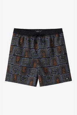 O'Neill s Hermosa Elastic Waist Lined 16"" Swim Trunks in Black, Size Large, Elastane/Polyester"
