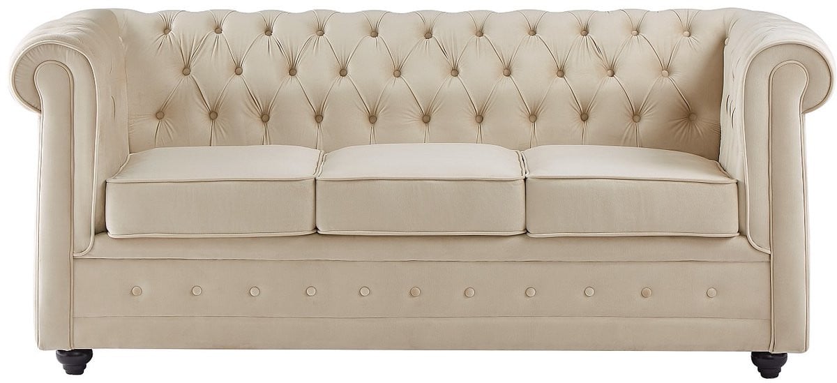 Vente-unique Chesterfield driezits slaapbank in beige fluweel
