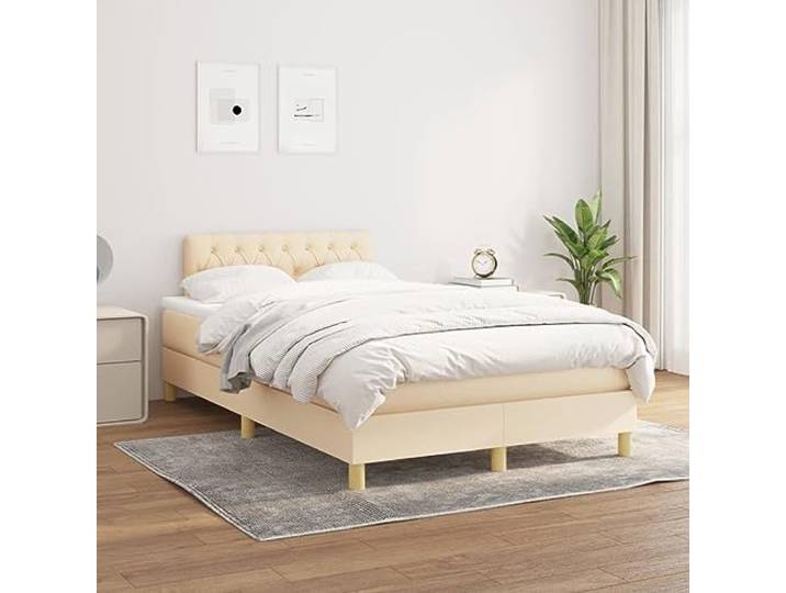 RJPLMFV Lattenrost mit Matratze, 120 x 200 cm, cremefarben Atmungsaktiver Stoff, Kopfteil verstellbar, Taschenfedern, mittlere Festigkeit