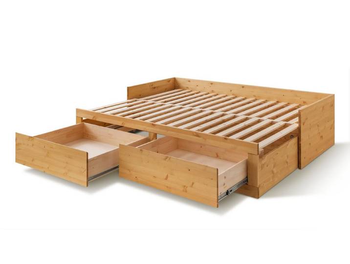 Main Möbel Massivholzbett Ausziehbett 80/160x200cm Jasmin Kiefer massiv weiß