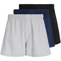 JACK&JONES Herren Jersey-Boxershorts, 3er Pack - JACJONES BASIC JERSEY BOXERS, Knöpfe, einfarbig Schwarz/Blau/Grau / L