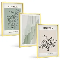 BILDER SET 3er Set - 40x60 cm Goldrahmen - Blumen in einer modernen Vase