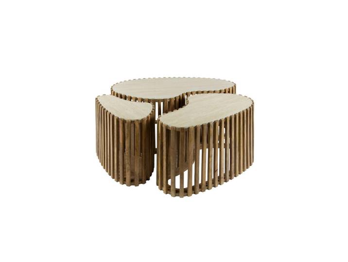Kawola Couchtisch Limay 3ER SET Weiß Keramik, Mangoholz, Organisch, 90x40x52 cm, Wohnzimmer, Wohnzimmertische, Couchtische