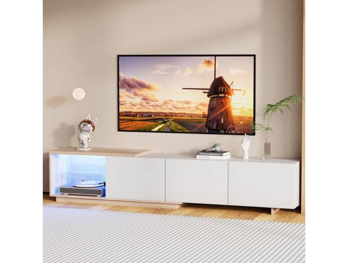 Meuble TV - Modèle combiné 240 cm - Eclairage LED - 3 tiroirs - Design moderne