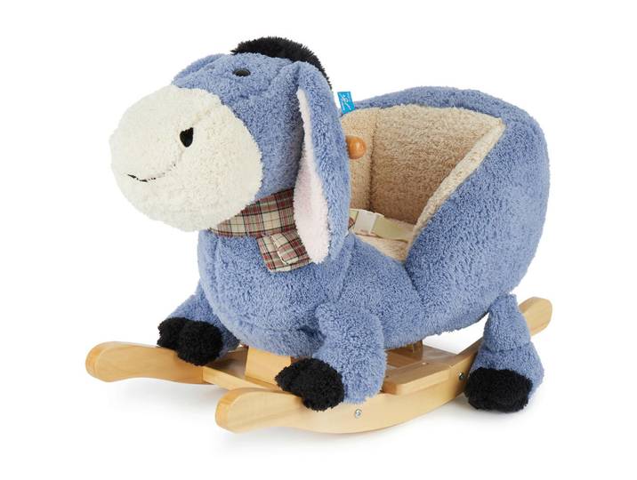 P & B Schaukeltier Esel, Beige, Graublau, Holz, Metall, Pinie, 33x58x60 cm, Fußstützen, Haltegriffe, gepolsterte Sitzfläche, Gurtsystem, Spielzeug, Schaukeltiere