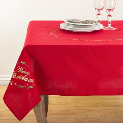 Saro Lifestyle Merry Christmas Embroidered Design Holiday Tablecloth