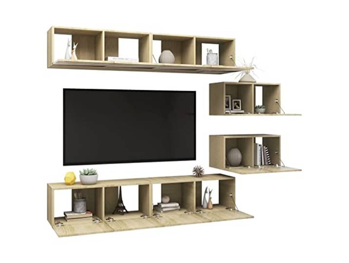 GKHPYURE TV-Möbel-Set, 6 Stück, Sonoma-Eiche, Holz, mehrschichtig 4 Stück 80 x 30 x 30 cm, 2 Stück 60 x 30 x 30 cm, Design zum Aufhängen, Montage erforderlich