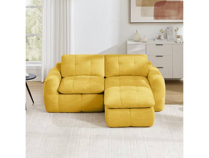BBWL Sofa Chenille-Bezug, Karosteppung, 1 Ottoman, rutschfest, tief, 2-Sitzer L-förmiges Modulsofa, montagefrei