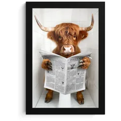 POSTER MIT RAHMEN Schottischer Highlander - Tier - Zeitung - Toilette Poster 20x30 cm