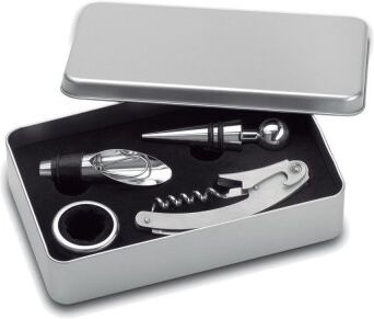 WINORY Set Vino Metallo: Cavatappi, Tappo, Accessori in Acciaio Personalizzate o neutre