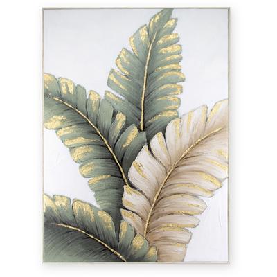 Leinwandbild ART FOR THE HOME "Blatter Neutral", grün (farbe bild(er): mehrfarbig), B:70cm H:100cm T:3,5cm Ø:3,5cm, Bilder, Leinwandbild, Handgemalte Leinwand mit Goldmetallic, Lush leaves neutral - 100x70cm